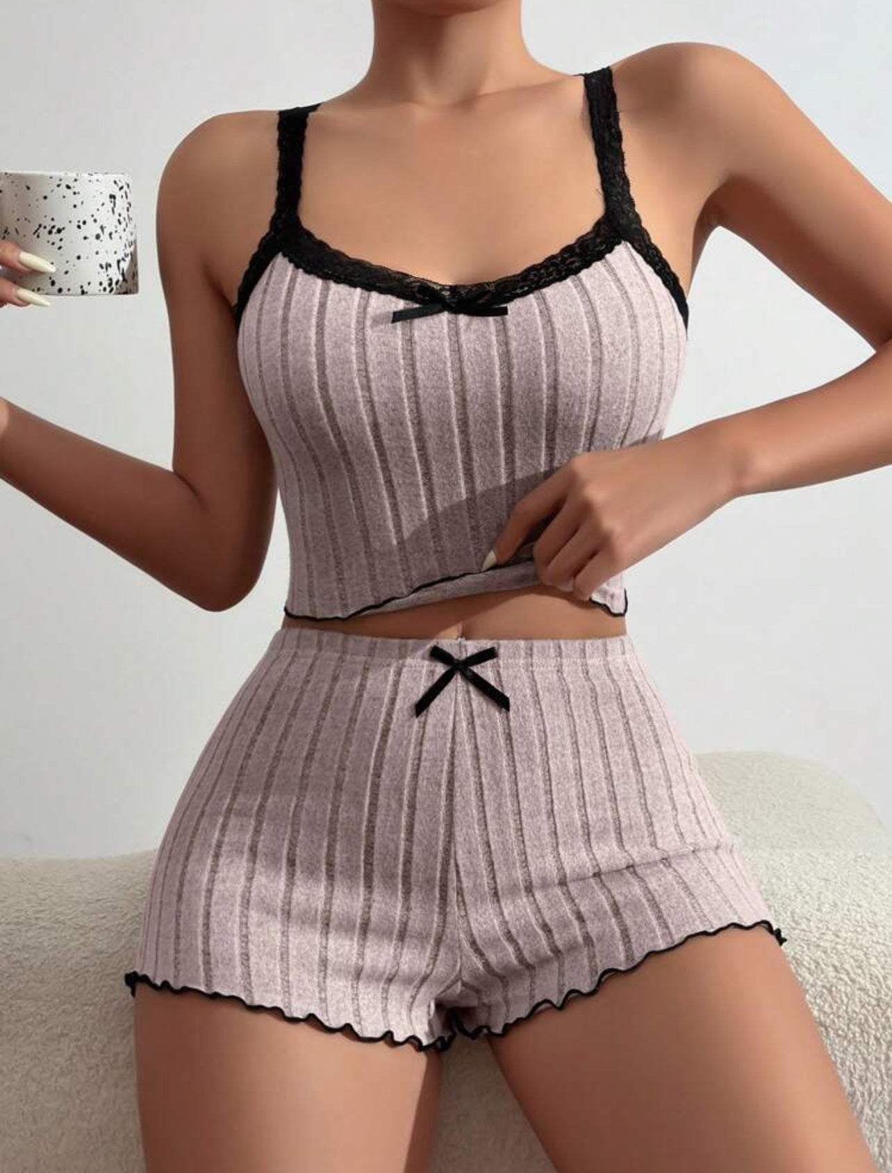 Sweet Lace hem cami and shorts top