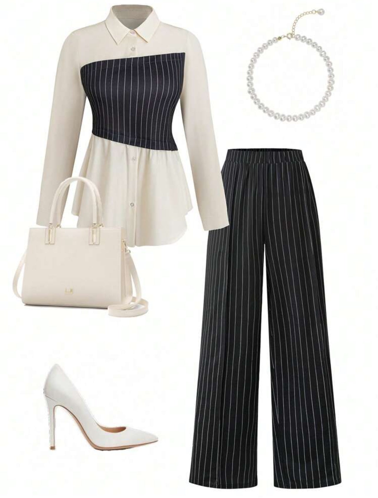 Plus sized two piece color block shirt and wide leg pants