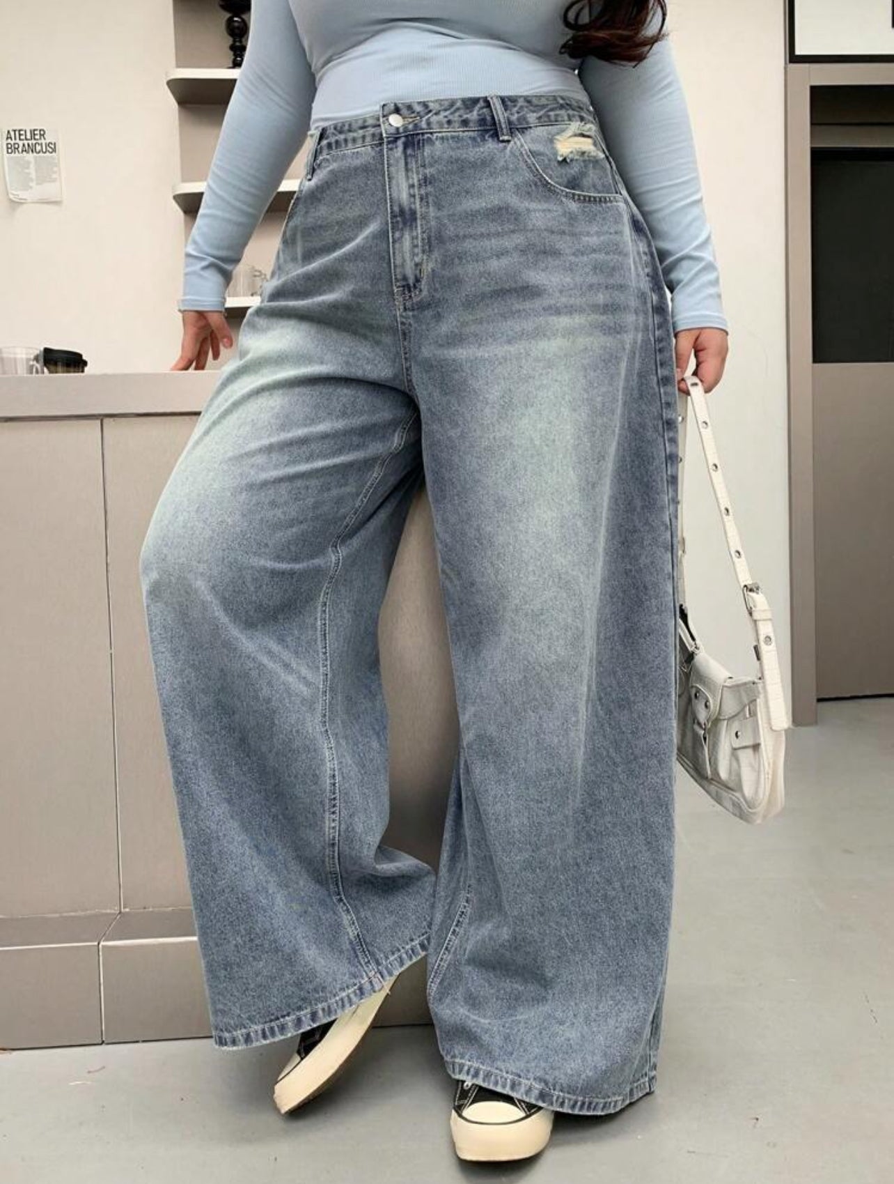 Plus sized wide leg boyfriend jeans