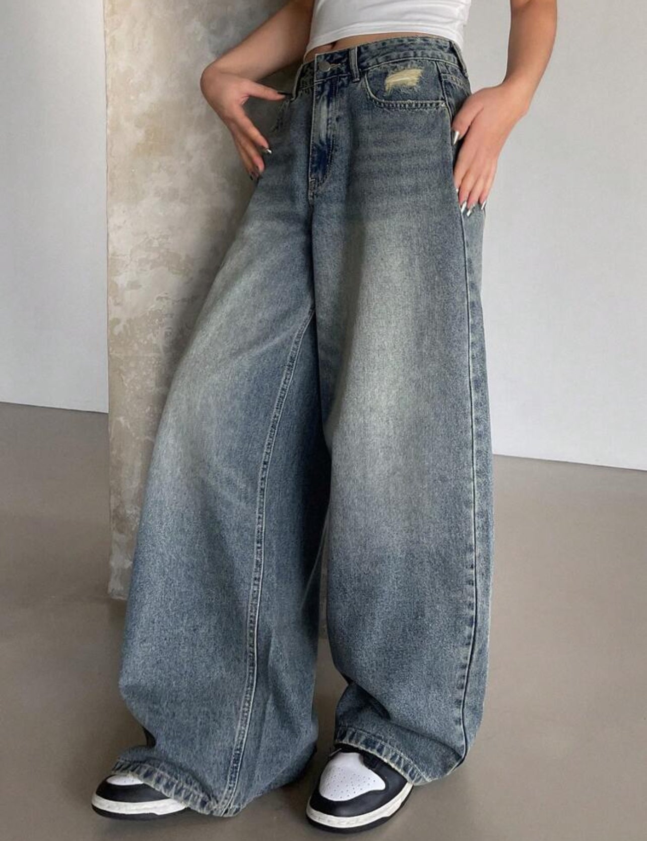 Plus sized wide leg boyfriend jeans