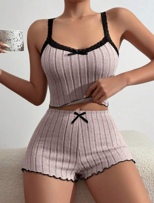 Sweet Lace hem cami and shorts top